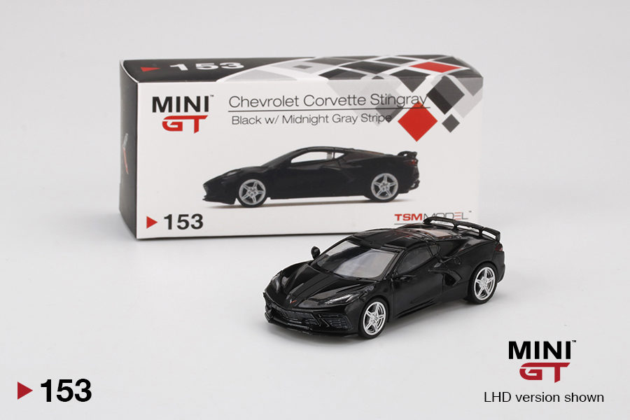 MINI GT 1/64 Chevrolet Corvette Stingray 2020 Black w/ Midnight Gray Stripe
