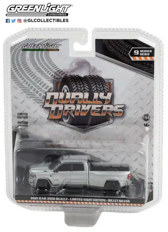 Greenlight 1/64 Dually Drivers Series 9 2021 RAM 3500 Dually - Limited Night Edition - Billet Silver 46090-F