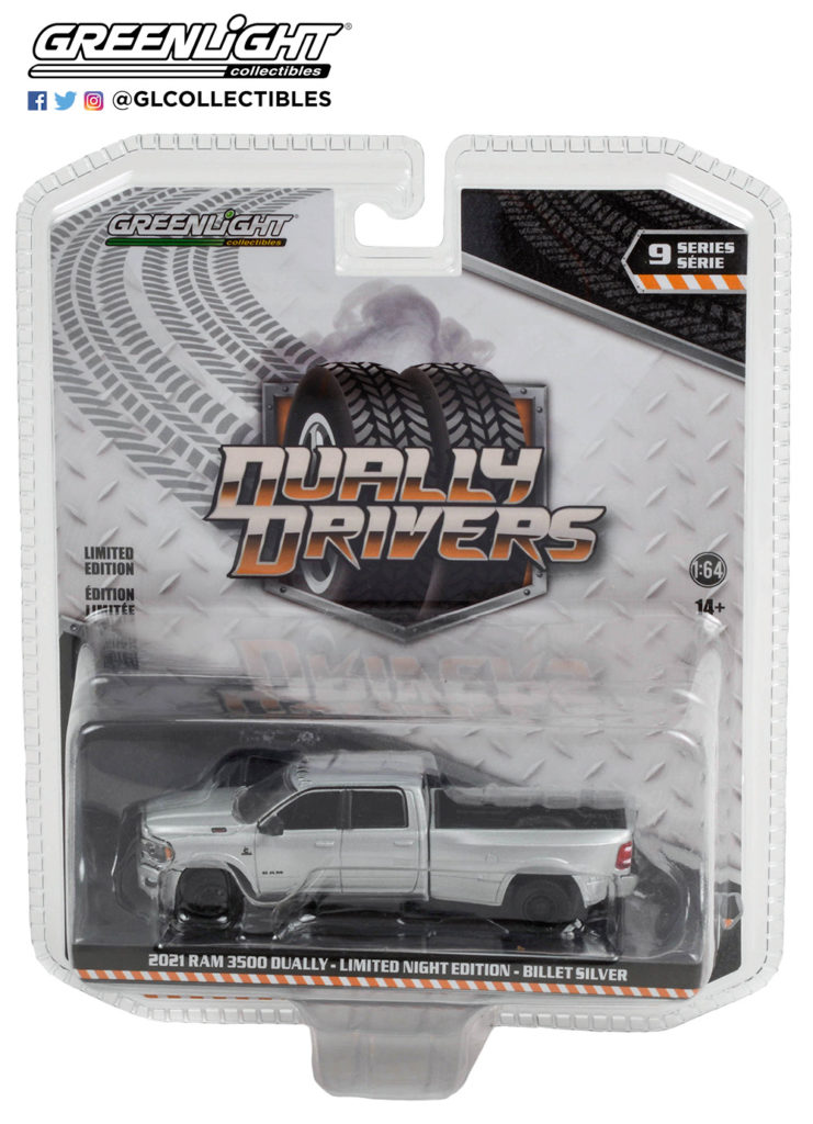 Greenlight 1/64 Dually Drivers Series 9 2021 RAM 3500 Dually - Limited Night Edition - Billet Silver 46090-F