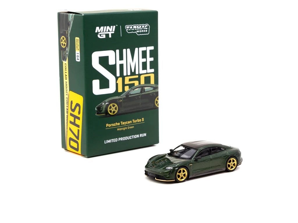 MINI GT X Tarmac Works 1/64 Porsche Taycan Turbo S Midnight Green SHMEE150 - COLLAB64 MGT00274-R