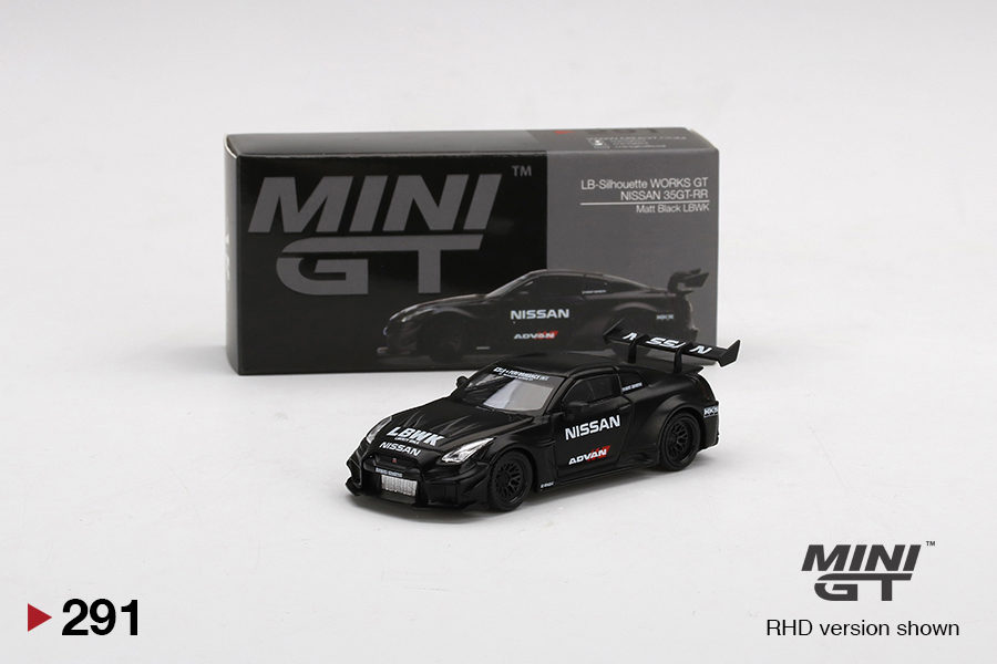 MINI GT 1/64 No.291 LB-Silhouette WORKS GT NISSAN 35GT-RR Ver.2 Matt Black LBWK RHD MGT00291