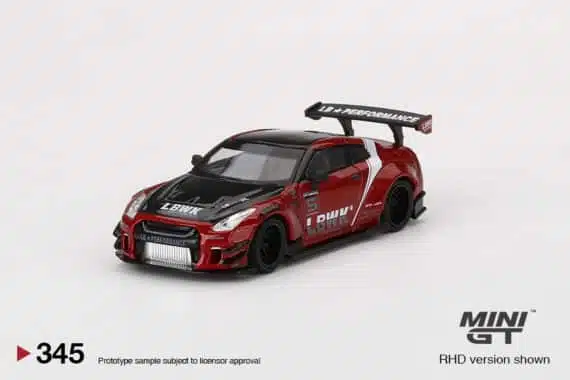 MINI GT 1/64 No.345 LB★WORKS Nissan GT-R R35 Type 2, Rear Wing ver 3 , Red, LB Work Livery 2.0 RHD MGT00345-R
