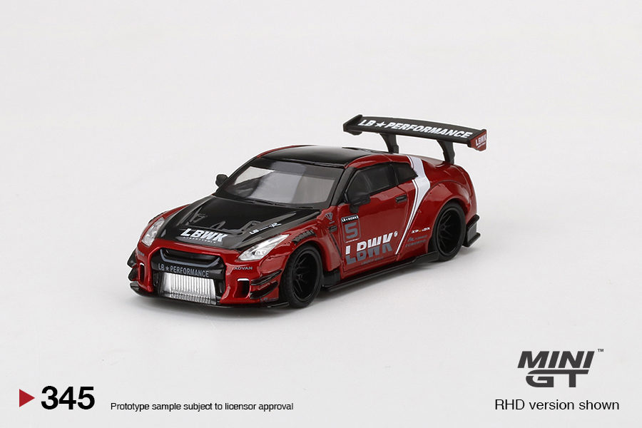 MINI GT 1/64 No.345 LB★WORKS Nissan GT-R R35 Type 2, Rear Wing ver 3 , Red, LB Work Livery 2.0 RHD MGT00345-R