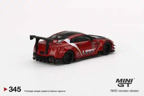 MINI GT 1/64 No.345 LB★WORKS Nissan GT-R R35 Type 2, Rear Wing ver 3 , Red, LB Work Livery 2.0 RHD MGT00345-R