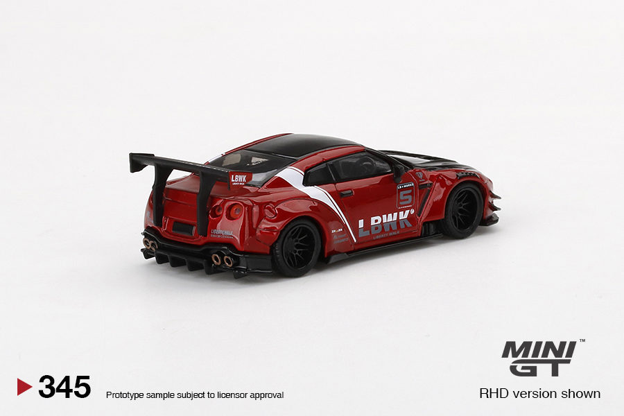 MINI GT 1/64 No.345 LB★WORKS Nissan GT-R R35 Type 2, Rear Wing ver 3 , Red, LB Work Livery 2.0 RHD MGT00345-R