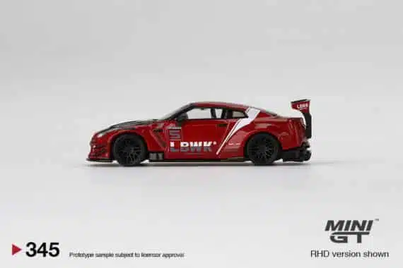 MINI GT 1/64 No.345 LB★WORKS Nissan GT-R R35 Type 2, Rear Wing ver 3 , Red, LB Work Livery 2.0 RHD MGT00345-R