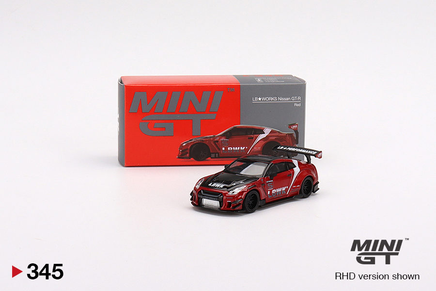MINI GT 1/64 No.345 LB★WORKS Nissan GT-R R35 Type 2, Rear Wing ver 3 , Red, LB Work Livery 2.0 RHD MGT00345-R