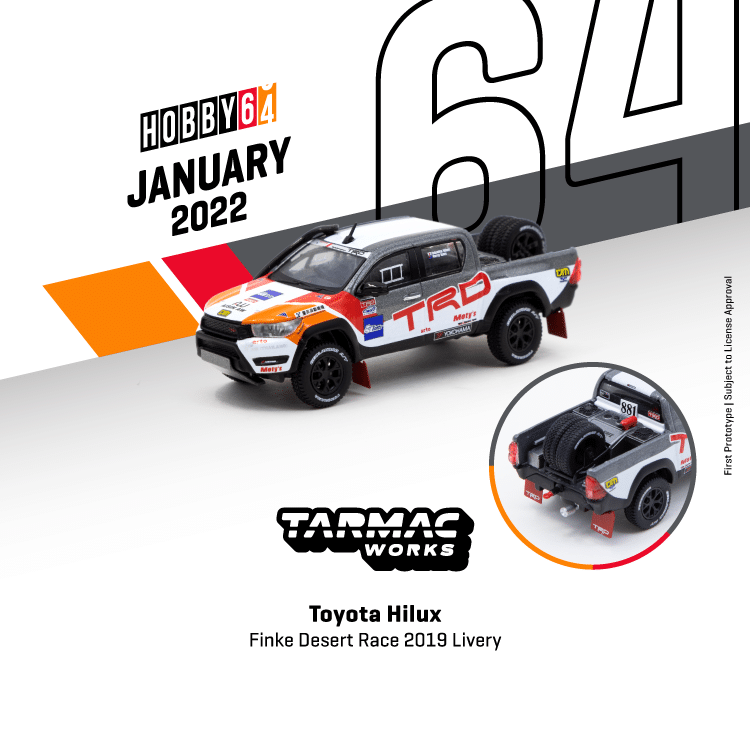 Tarmac Works 1/64 HOBBY64 Toyota Hilux Finke Desert Race 2019 Livery