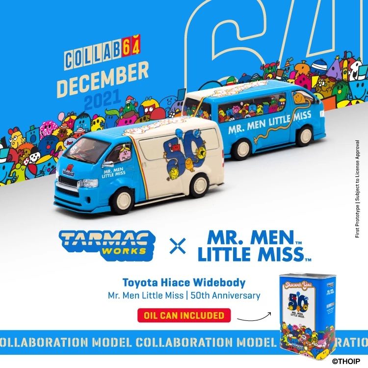 Tarmac Works 1/64 COLLAB64 Toyota Hiace Widebody Discover You Mr.Men Little Miss 50th Anniversary
