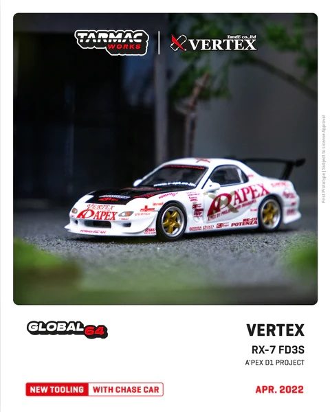 Tarmac Works 1/64 GLOBAL64 Vertex RX-7 FD3S A'PEX D1 PROJECT