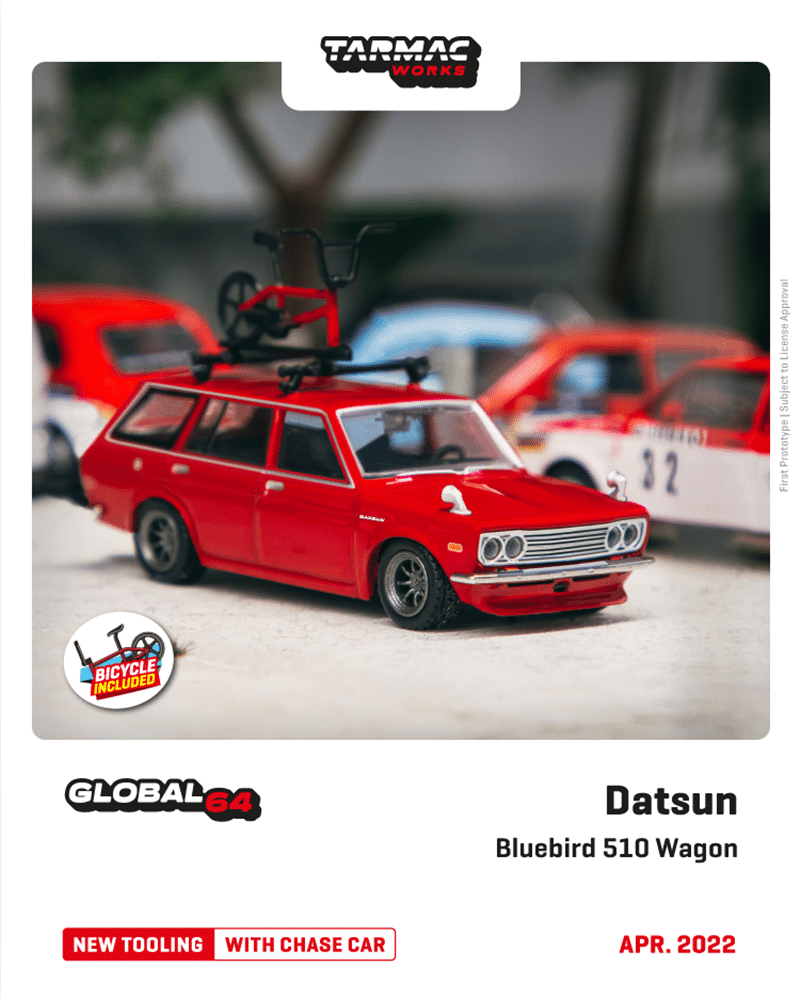 Tarmac Works 1/64 GLOBAL64 Datsun Bluebird 510 Wagon (Bicycle Included)