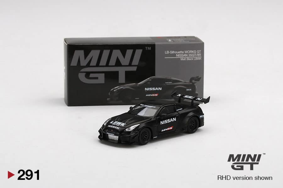 MINI GT 1/64 No.291 LB-Silhouette WORKS GT miJo Exclusives NISSAN 35GT-RR Ver.2 Matt Black LBWK LHD MGT00291-MJ (แพ็คแขวน)