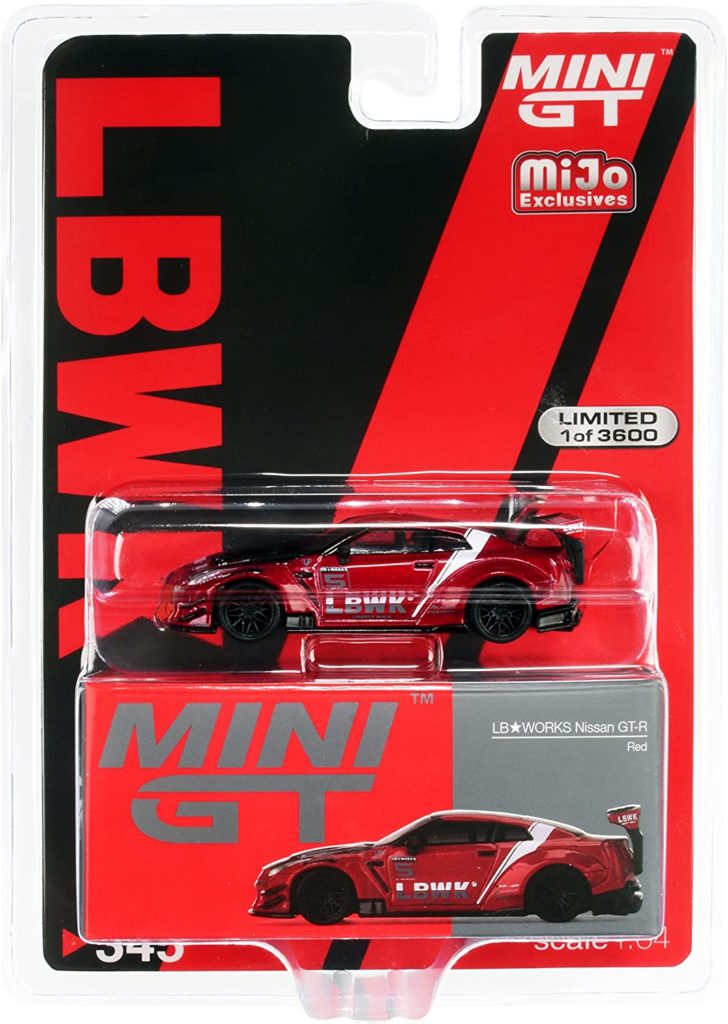MINI GT 1/64 No.345 LB★WORKS mijo Exclusives Nissan GT-R R35 Type 2, Rear Wing ver 3 , Red, LB Work Livery 2.0 MGT00345-MJ (แพ็คแขวน)