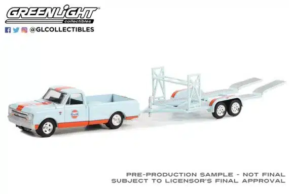 Greenlight 1/64 Hitch & Tow Series 27 - 1968 Chevrolet C-10 Shortbed and Tandem Car Trailer 32270-A