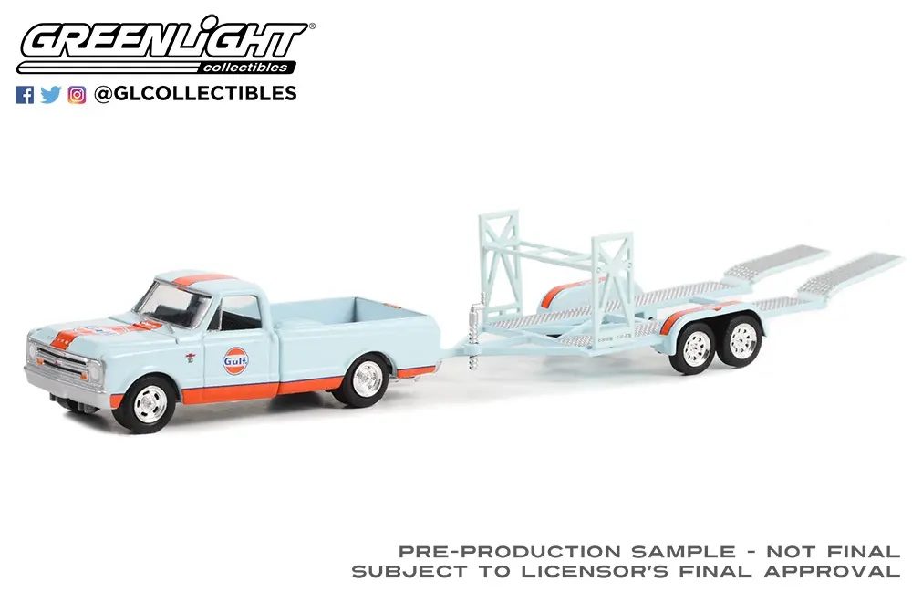 Greenlight 1/64 Hitch & Tow Series 27 - 1968 Chevrolet C-10 Shortbed and Tandem Car Trailer 32270-A