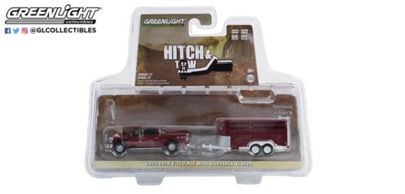 Greenlight 1/64 Hitch & Tow Series 27 - 2019 Ford F-150 XLT with Livestock Trailer 32270-D