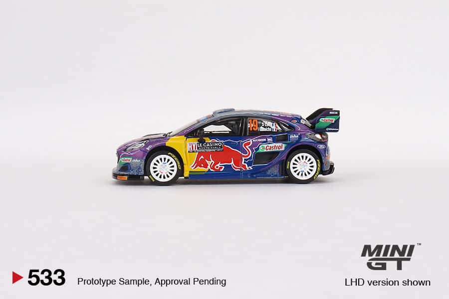 MINI GT No.533 Ford Puma Rally1 #19 M-Sport Ford WRT 2022 Rally MonteCarlo Winner LHD MGT00533-L
