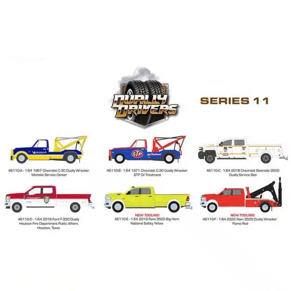 Greenlight 1/64 Dually Drivers Series 11 - 1971 Chevrolet C-30 Dually Wrecker - STP Oil Treatment 46110-B