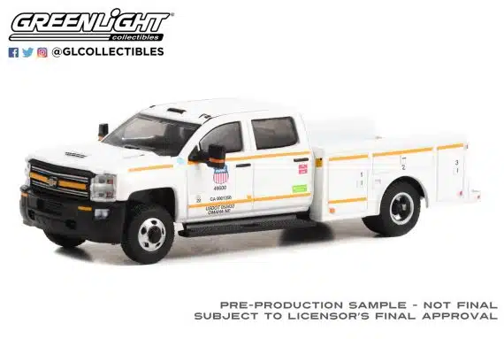 Greenlight 1/64 Dually Drivers Series 11 - 2018 Chevrolet Silverado 3500 Dually Service Bed - Union Pacific Railroad Maintenance 46110-C