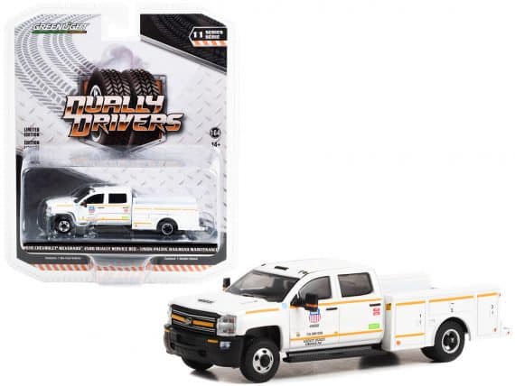 Greenlight 1/64 Dually Drivers Series 11 - 2018 Chevrolet Silverado 3500 Dually Service Bed - Union Pacific Railroad Maintenance 46110-C