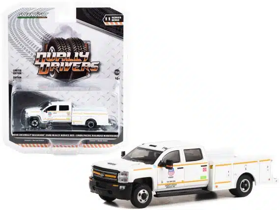 Greenlight 1/64 Dually Drivers Series 11 - 2018 Chevrolet Silverado 3500 Dually Service Bed - Union Pacific Railroad Maintenance 46110-C