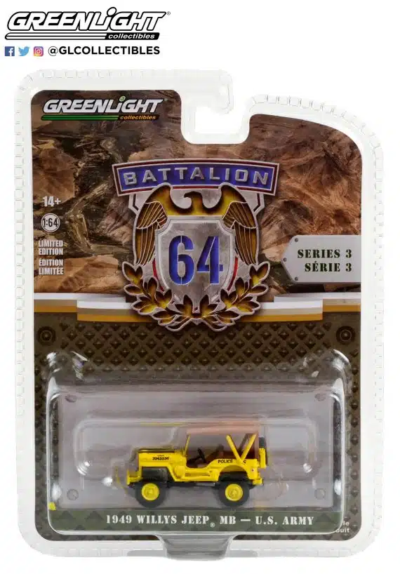 Greenlight 1/64 Battalion 64 Series 3 - 1949 Willys Jeep MB - U.S. Army 61030-C