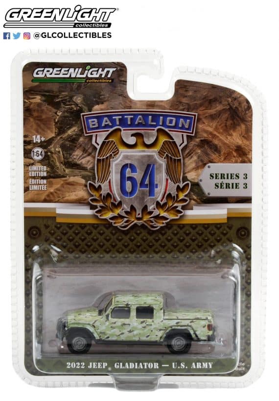 Greenlight 1/64 Battalion 64 Series 3 - 2022 Jeep Gladiator - U.S. Army 61030-F