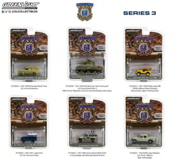 Greenlight 1/64 Battalion 64 Series 3 - 2022 Jeep Gladiator - U.S. Army 61030-F