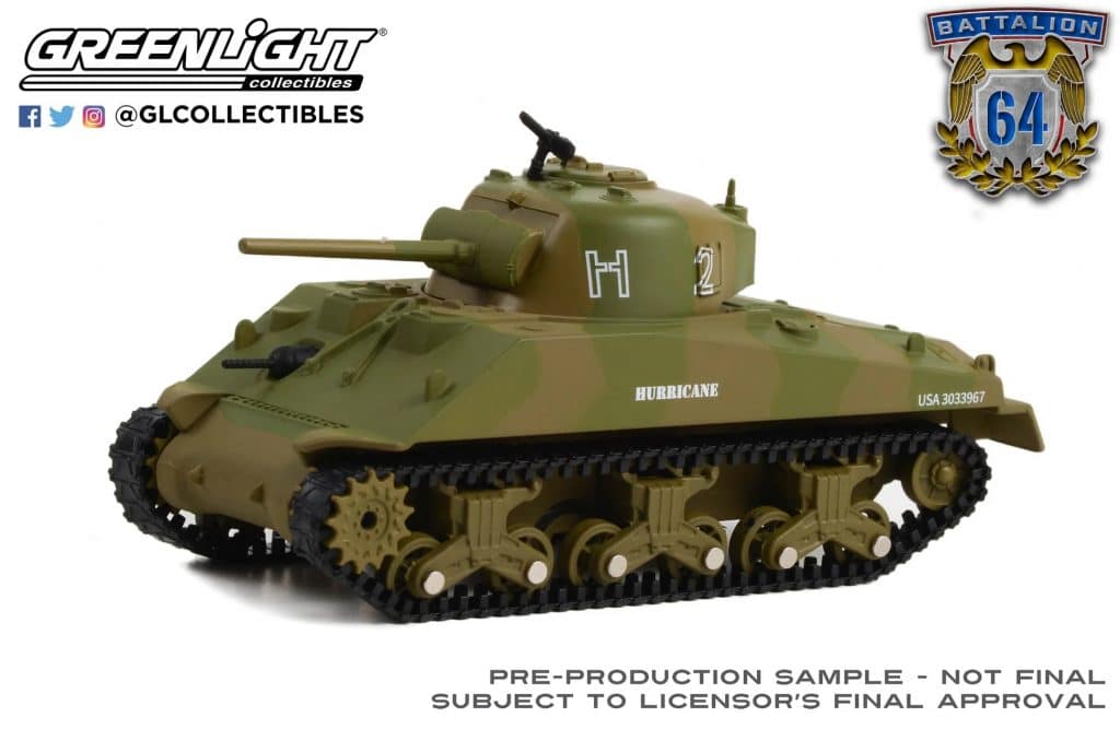 Greenlight 1/64 Battalion 64 Series 3 - 1944 M4 Sherman Tank Hurricane - U.S. Army WWII 61030-B