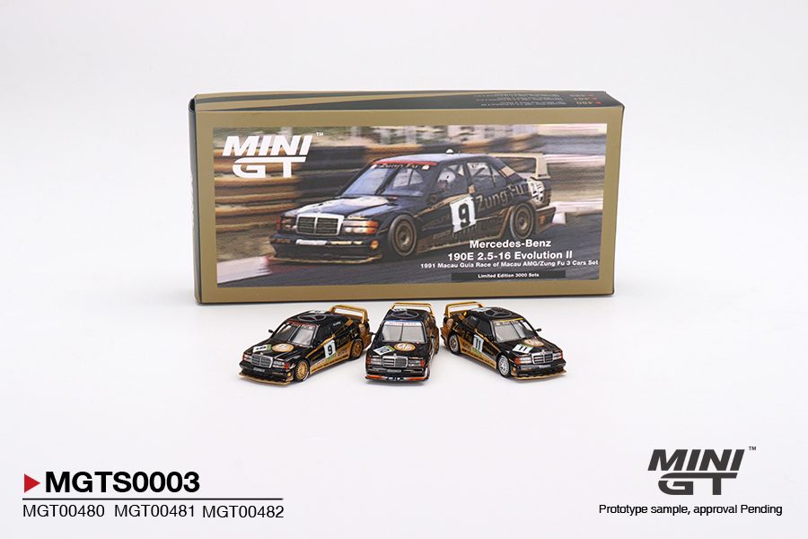 MINI GT Mercedes-Benz 190E 2.5-16 Evolution II 1991 Macau Guia Race of Macau AMG/Zung Fu 3 Cars Set MGTS0003