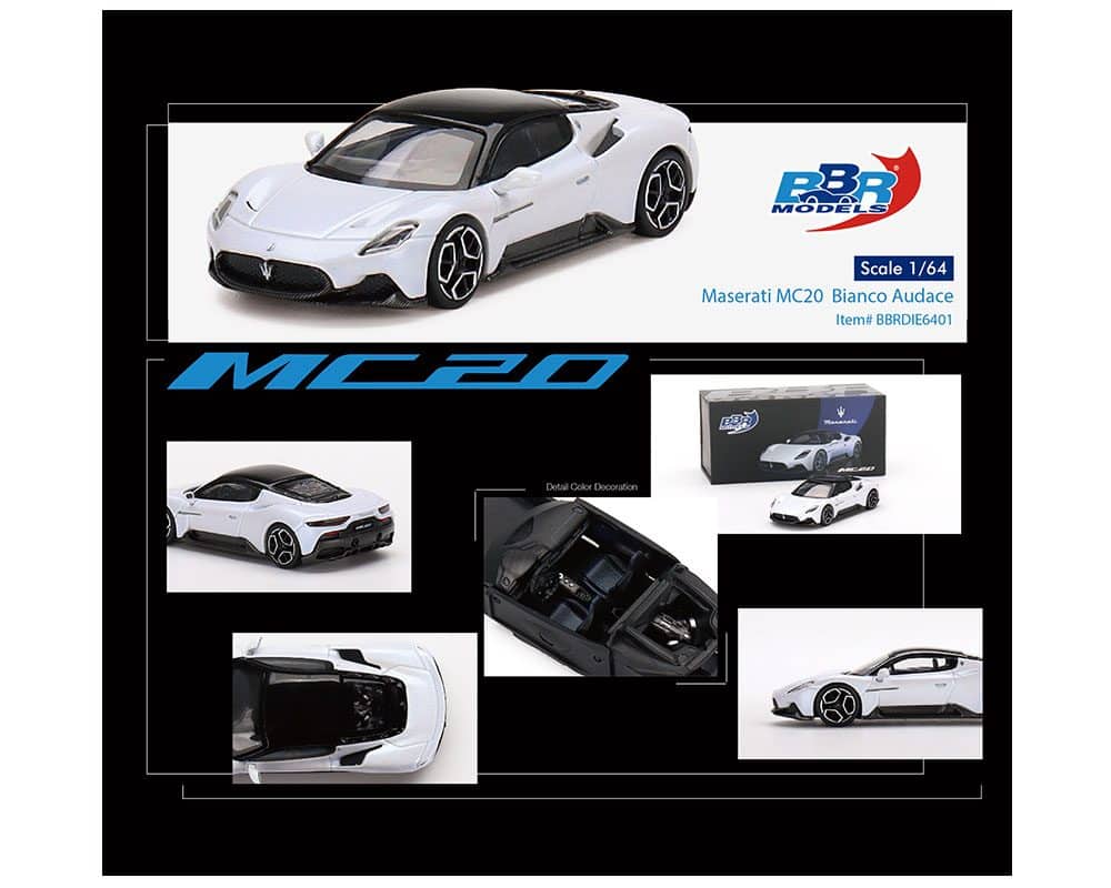 BBR Models 1/64 Maserati MC20 Bianco Audace White BBRDIE6401