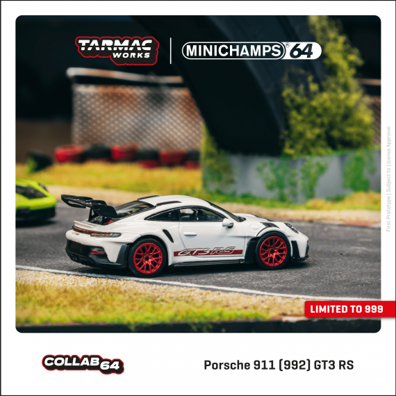 Tarmac Works 1/64 COLLAB64 Porsche 911 (992) GT3 RS White / Red