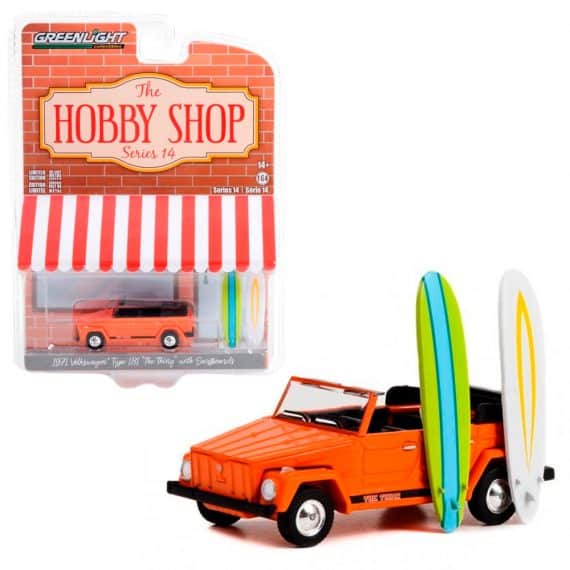 Greenlight 1/64 The Hobby Shop Series 14 - 1971 Volkswagen Type 181 The Thing with Surfboards 97140-C