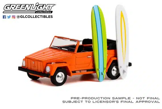 Greenlight 1/64 The Hobby Shop Series 14 - 1971 Volkswagen Type 181 The Thing with Surfboards 97140-C
