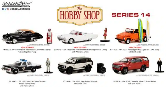 Greenlight 1/64 The Hobby Shop Series 14 - 1971 Volkswagen Type 181 The Thing with Surfboards 97140-C