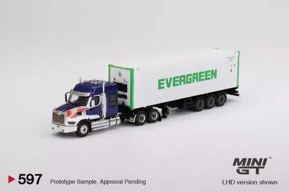 MINI GT No.597 Western Star 49X Blue w/ 40' Reefer Container "EVERGREEN" LHD MGT00597-L