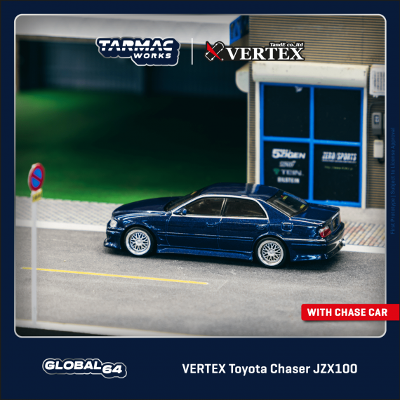 Tarmac Works 1/64 GLOBAL64 VERTEX Toyota Chaser JZX100 Blue Metallic T64G-007-BL