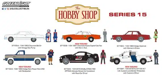 Greenlight 1/64 The Hobby Shop Series 15 - 1963 Chevrolet Bel Air with Vintage Gas Pump 97150-A