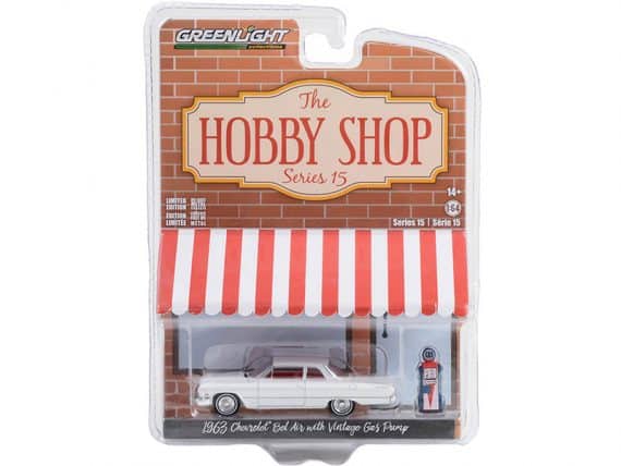 Greenlight 1/64 The Hobby Shop Series 15 - 1963 Chevrolet Bel Air with Vintage Gas Pump 97150-A