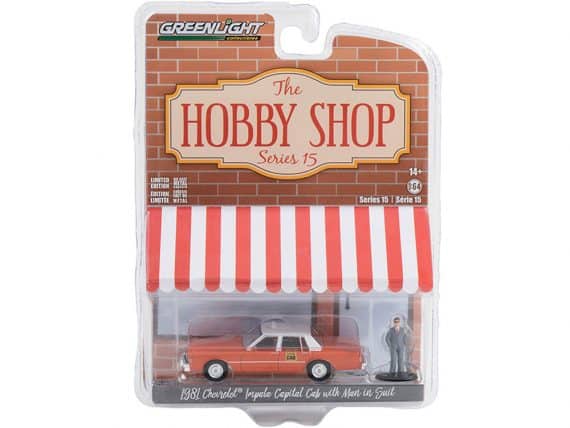 Greenlight 1/64 The Hobby Shop Series 15 - 1981 Chevrolt Impala Capital Cab with Man in Suit 97150-B