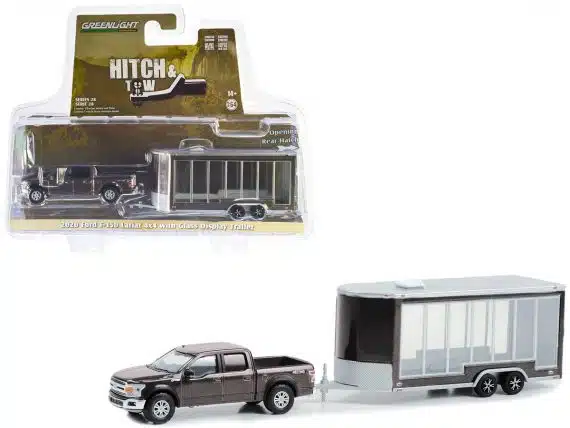Greenlight 1/64 Hitch & Tow Series 28 - 2020 Ford F-150 Lariat 4x4 with Glass Display Trailer 32280-D