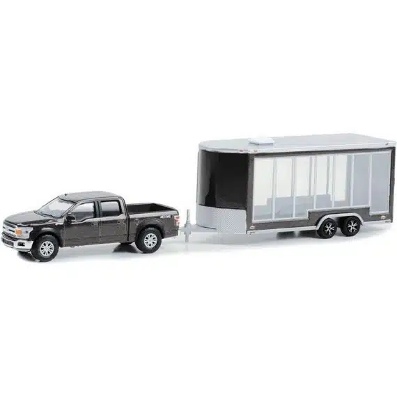 Greenlight 1/64 Hitch & Tow Series 28 - 2020 Ford F-150 Lariat 4x4 with Glass Display Trailer 32280-D