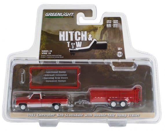 Greenlight 1/64 Hitch & Tow Series 28 - 1983 Chevrolet K20 Scottsdale with Double-Axle Dump Trailer 32280-C