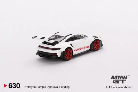 MINI GT No.630 Porsche 911 (992) GT3 RS White with Pyro Red Accent Package RHD MGT00630