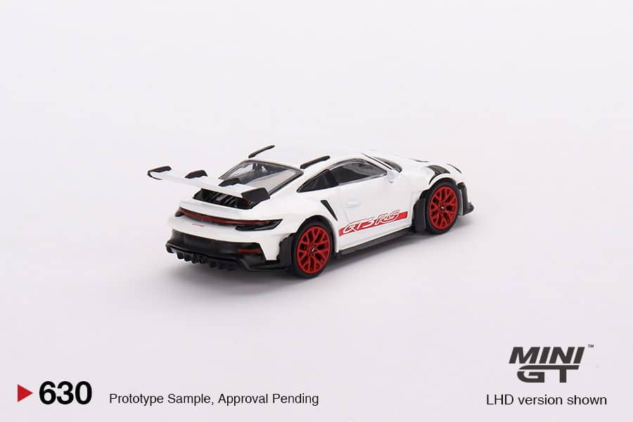 MINI GT No.630 Porsche 911 (992) GT3 RS White with Pyro Red Accent Package RHD MGT00630