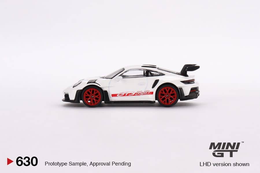 MINI GT No.630 Porsche 911 (992) GT3 RS White with Pyro Red Accent Package RHD MGT00630