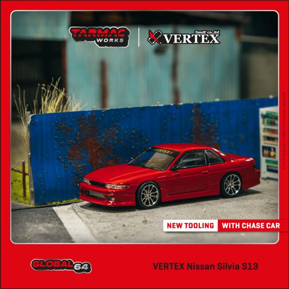 Tarmac Works 1/64 GLOBAL64 VERTEX Nissan Silvia S13 Red Metallic T64G-025-RE