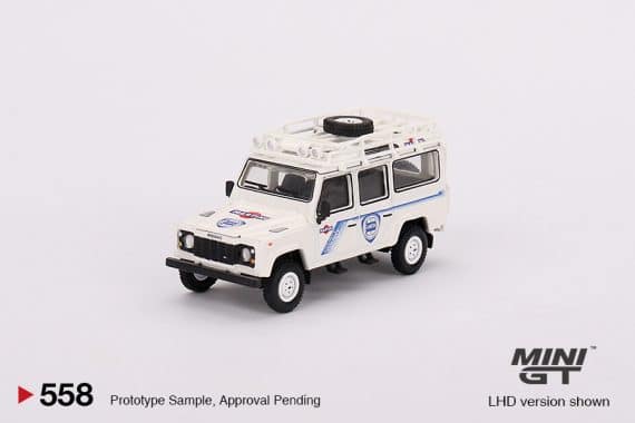 MINI GT No.558 Land Rover Defender 110 - 1991 Safari Rally Martini Racing Support Vehicle LHD MGT00558