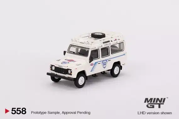 MINI GT No.558 Land Rover Defender 110 - 1991 Safari Rally Martini Racing Support Vehicle LHD MGT00558