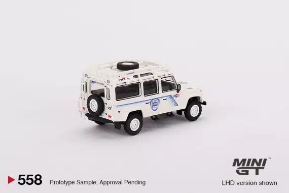 MINI GT No.558 Land Rover Defender 110 - 1991 Safari Rally Martini Racing Support Vehicle LHD MGT00558